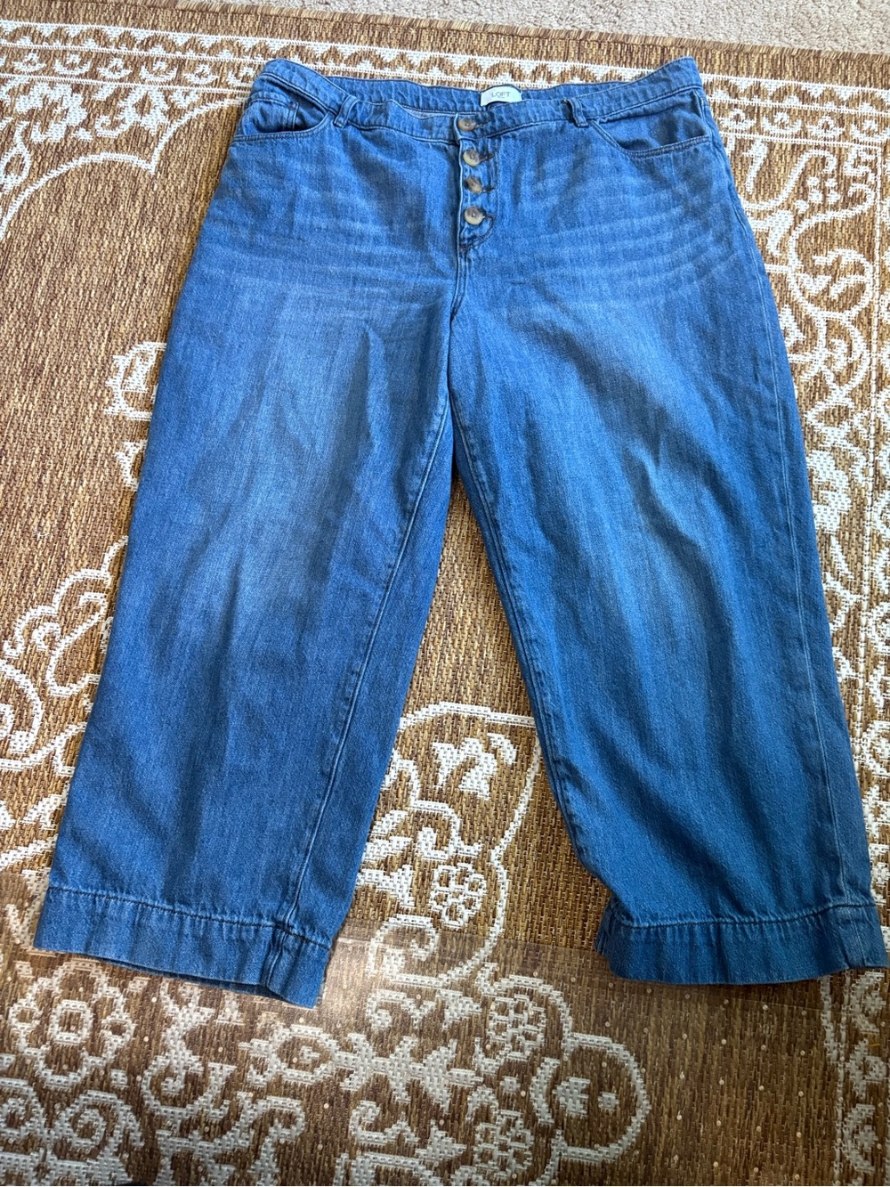 LOFT Wide Leg Jeans Womens 16 Blue Excellent Button Fly High Rise Flare READ